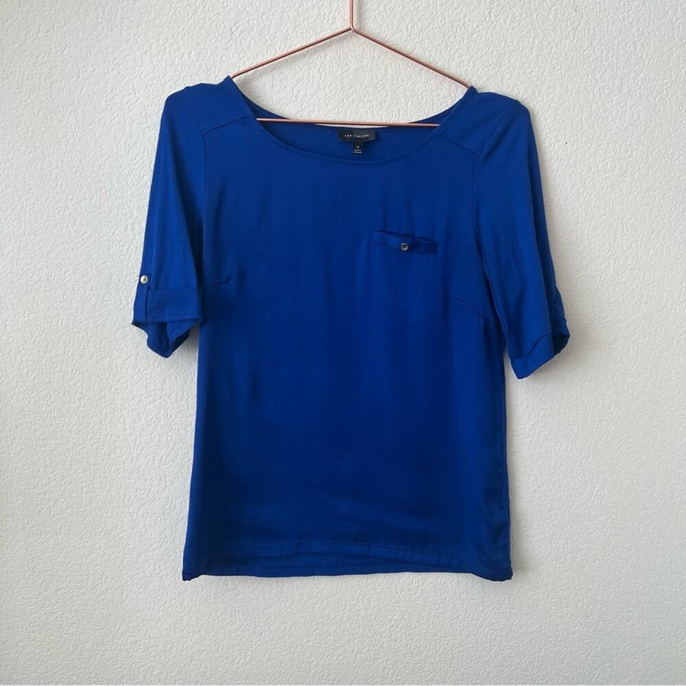The Limited Harper Top mixed knit blue 3/4 sleeve